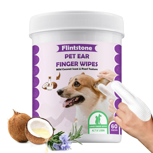 Flintstone Dog Ear Cleaner Finger Wipes – Ultra Big Dog Ear Wipes Gently Clean Ear Wax Dirt - Ear Wipes for Dogs & Cats Soothes Ear Itching - Mild Coconut Scent - 60 Count